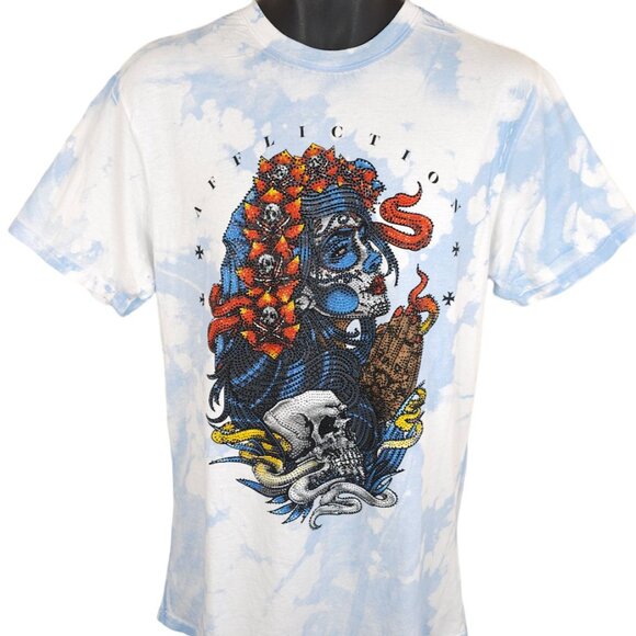 Affliction Sugar Skull T Shirt Mens Size Medium Blue Black Label Rhinestones - Picture 2 of 10